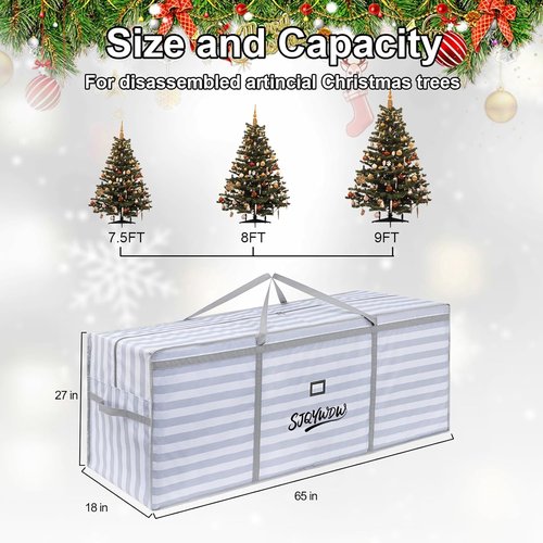 Christmas Tree Bag - 9 Ft Heavy Duty Storage Solution | Reusable 600D Oxford Cloth with Double Mesh Pockets (Gray-White Stripes)