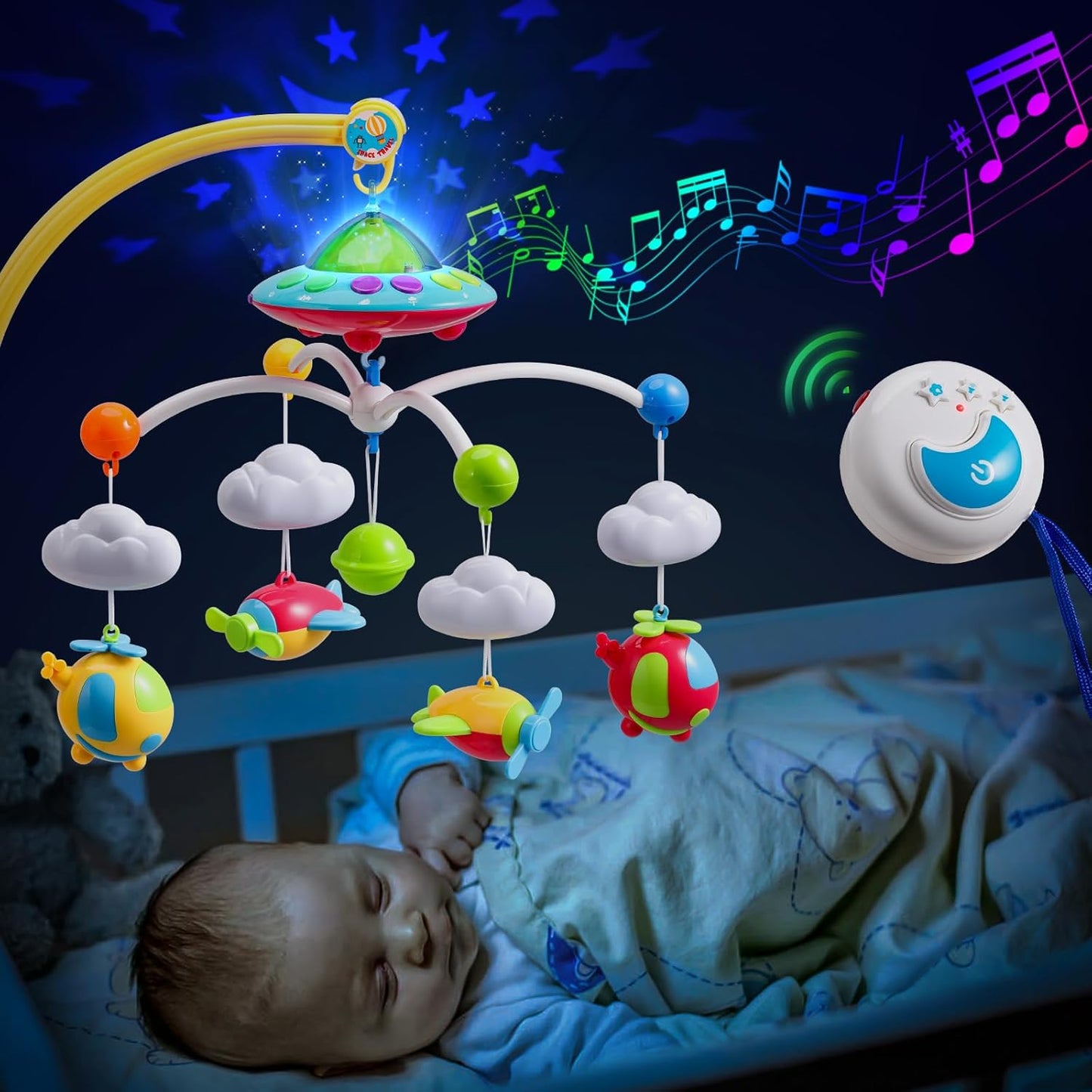 Skiennix Baby Musical Crib Mobile - Rotating Toys & Lights Projector | 108 Melodies for Newborns 0-24 Months
