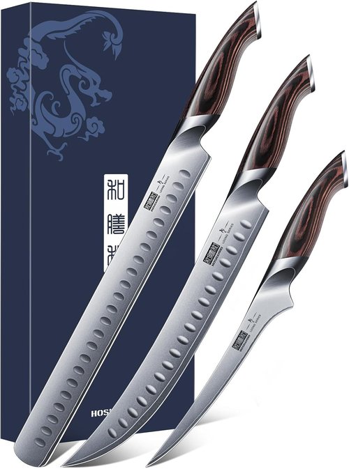 HOSHANHO Carving Knife Set - 3PCS Japanese High Carbon Steel Knives with Ergonomic Pakkawood Handle