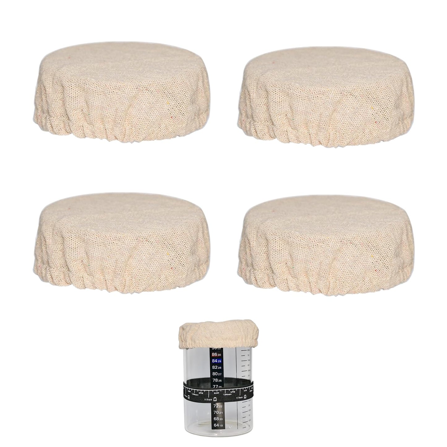 TERESRY Sourdough Starter Jar Cover Cloth, Reusable Linen Covers for Sourdough Starter Container, Breathable Fabric Covers for Mason Jars Wide Mouth and Normal Mouth (4)