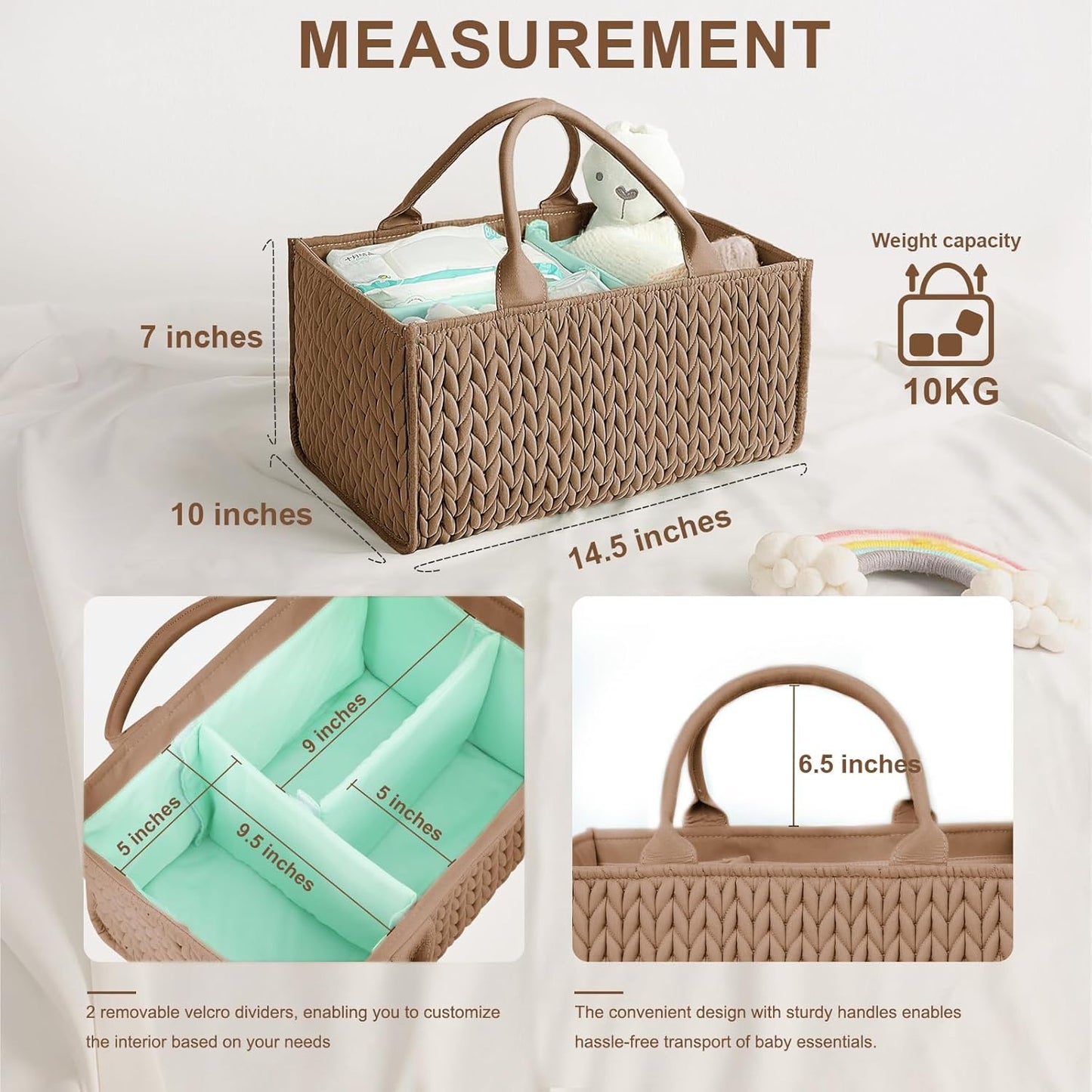 MOMINSIDE Diaper Caddy Organizer - Portable Nursery Storage Basket for Baby Essentials | Brown
