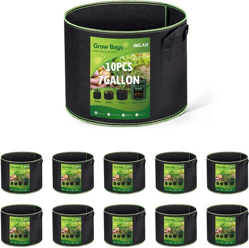 Delxo 10-Pack Grow Bags - Heavy Duty 7 Gallon Aeration Fabric Pots with Handles for Optimal Plant Growth