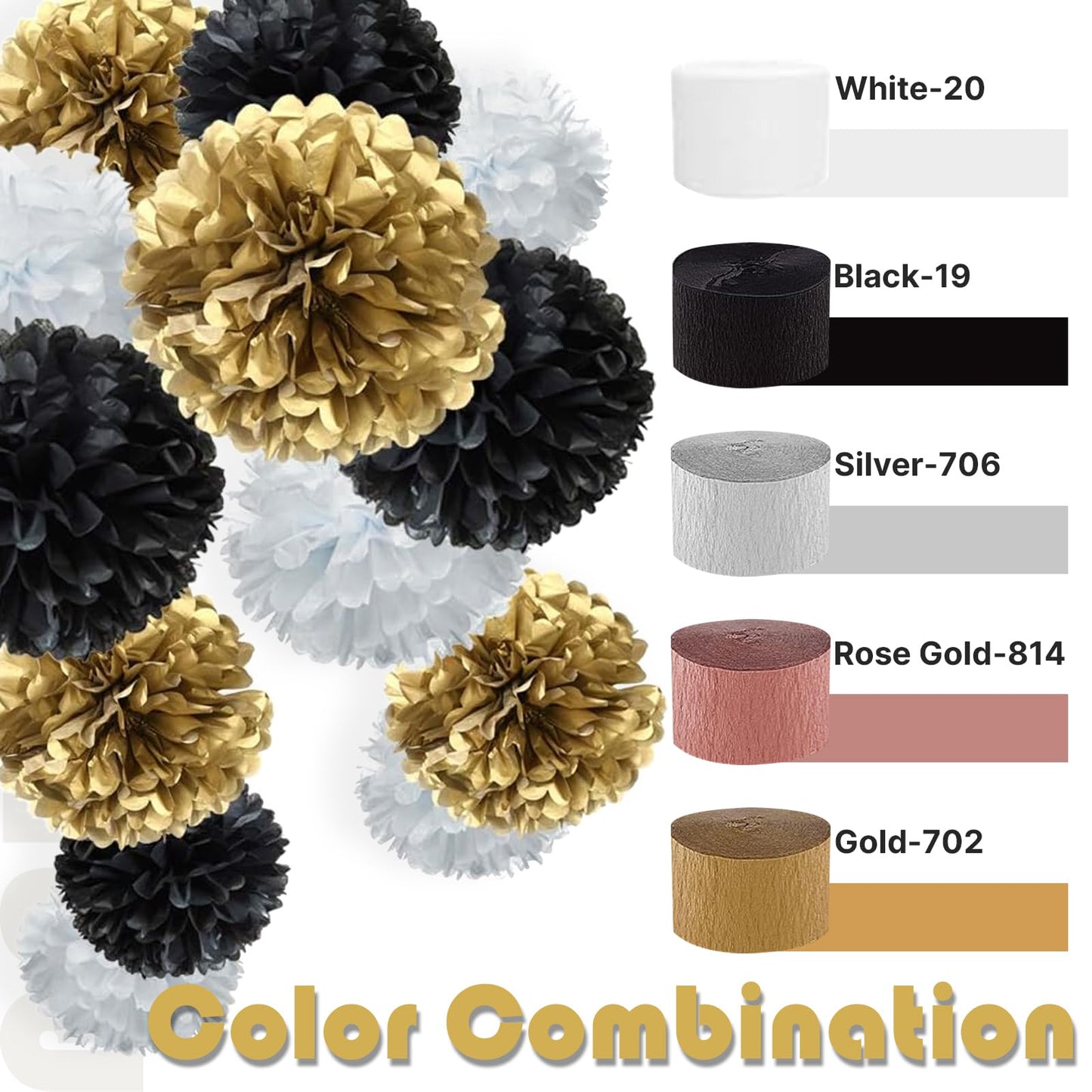 PartyWoo Metallic Gold and Silver Crepe Paper Streamers 4pcs 328ft Pack of Metallic Gold Silver Crepe Paper Streamers for Birthday Bridal Shower Engagement New Year Eve Graduation Party Decorations