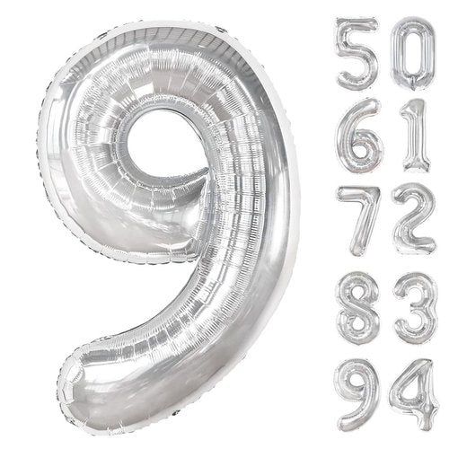 Generic 32 Inch Silver Number Balloons Foil Balloons 0 to 9 for Birthday Anniversary New Year Graduation Decor Balloon Decoration (Number 9)