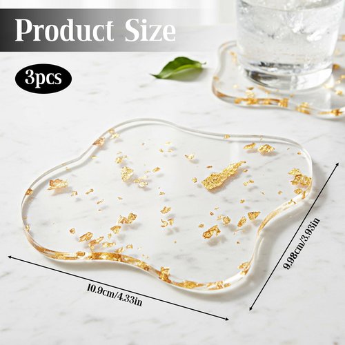 Gold Coasters Set of 4 Acrylic Decorative Plates Coffee Cup Coaster for Home, Bar Party, and Festival Office Desk Accessories(Clear Cloud Shape)
