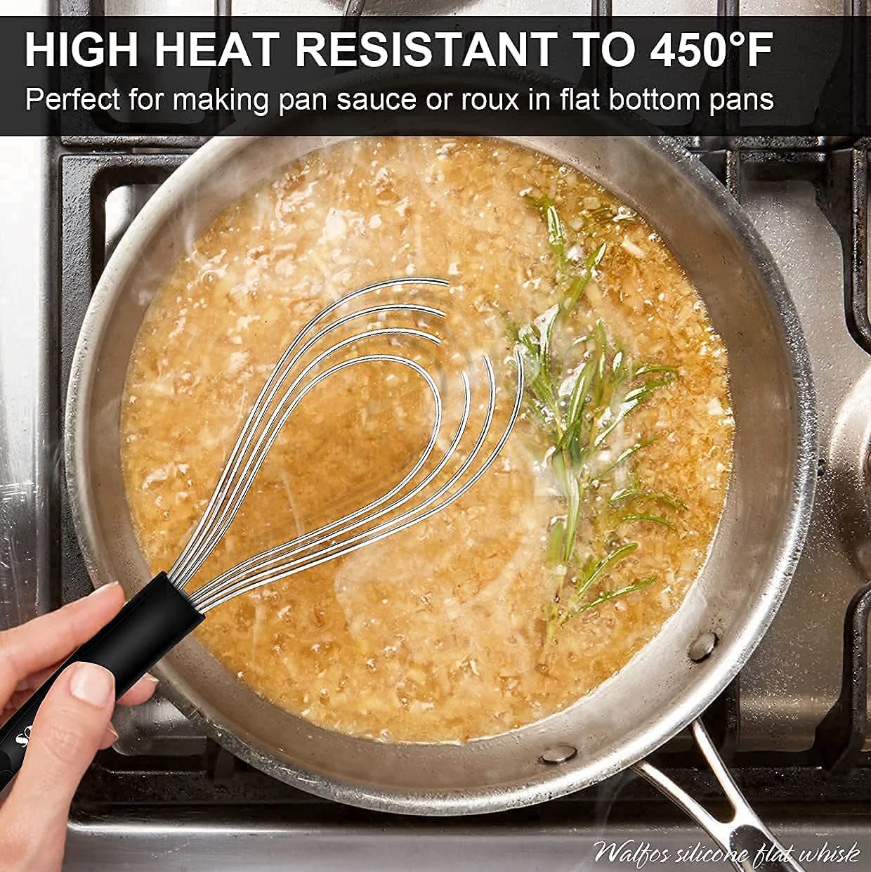Walfos Whisk,Whisks for cooking set, 304 Stainless steel Whisks,Heat Resistant 600°F.Perfect for Blending Beating Stirring - 11inFlat Whisk and 7+9+11in Balloon Whisk