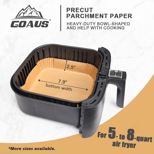GOAUS Air Fryer Square Paper Liners Disposable Large 150 Pcs for 5 to 8 Qt Basket, 7.9 inch Unbleached Non-stick Oil-proof Parchment Paper