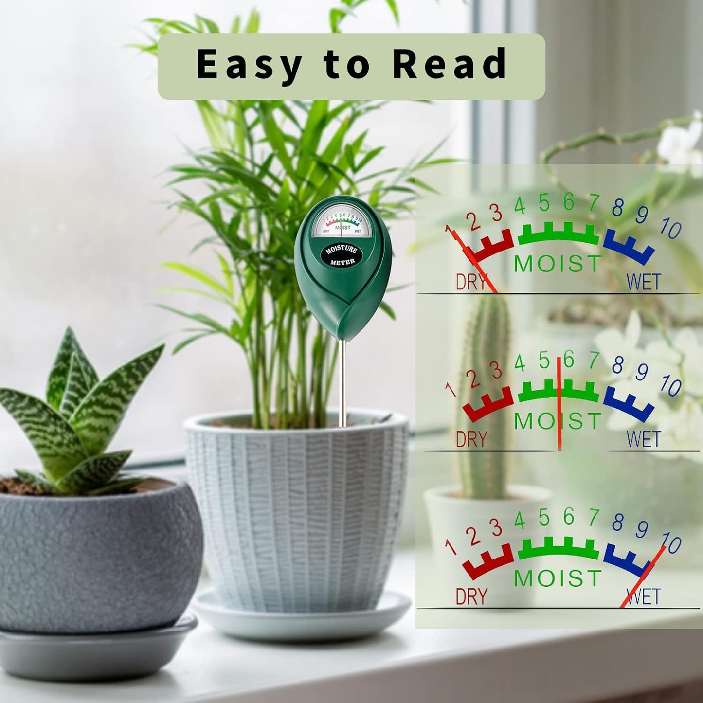 Skiennix Soil Moisture Meter - Extended Long Probe Hygrometer for Indoor/Outdoor Plant Care - 2 Pack (Green)