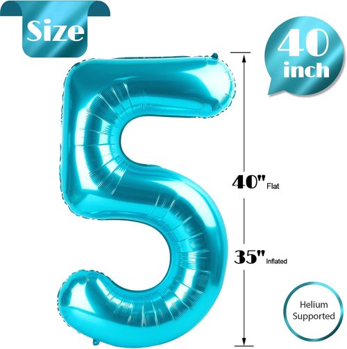 Blue Number 5 Balloons by [Brand Name] - 40 Inch Birthday Decorations | Perfect for 5th Birthday Parties