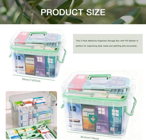 Clear Medicine Organizer by [Brand Name] - 2 Pack Multipurpose Storage Box for Home & Travel