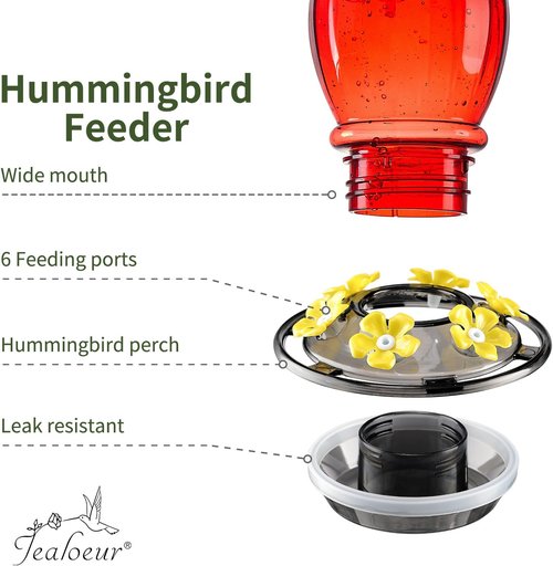Jealoeur Hummingbird Feeder - 18 OZ Outdoor Feeder with 6 Bee Guards & Ant Moat | Easy to Clean, Red