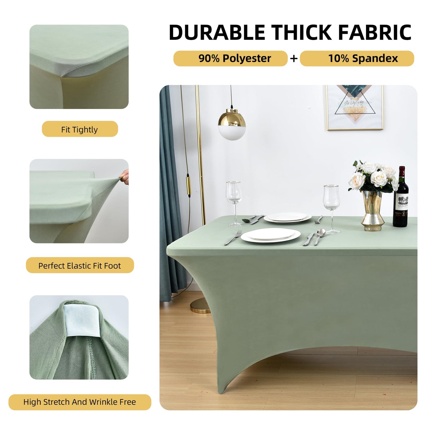 ZarzaaSik 10-Pack 6ft Spandex Table Covers for Rectangle Standard Folding Tables - Wrinkle Resistant Stretch Tablecloths - Ultimate Fitted Table Protector for Parties, Banquet, Wedding