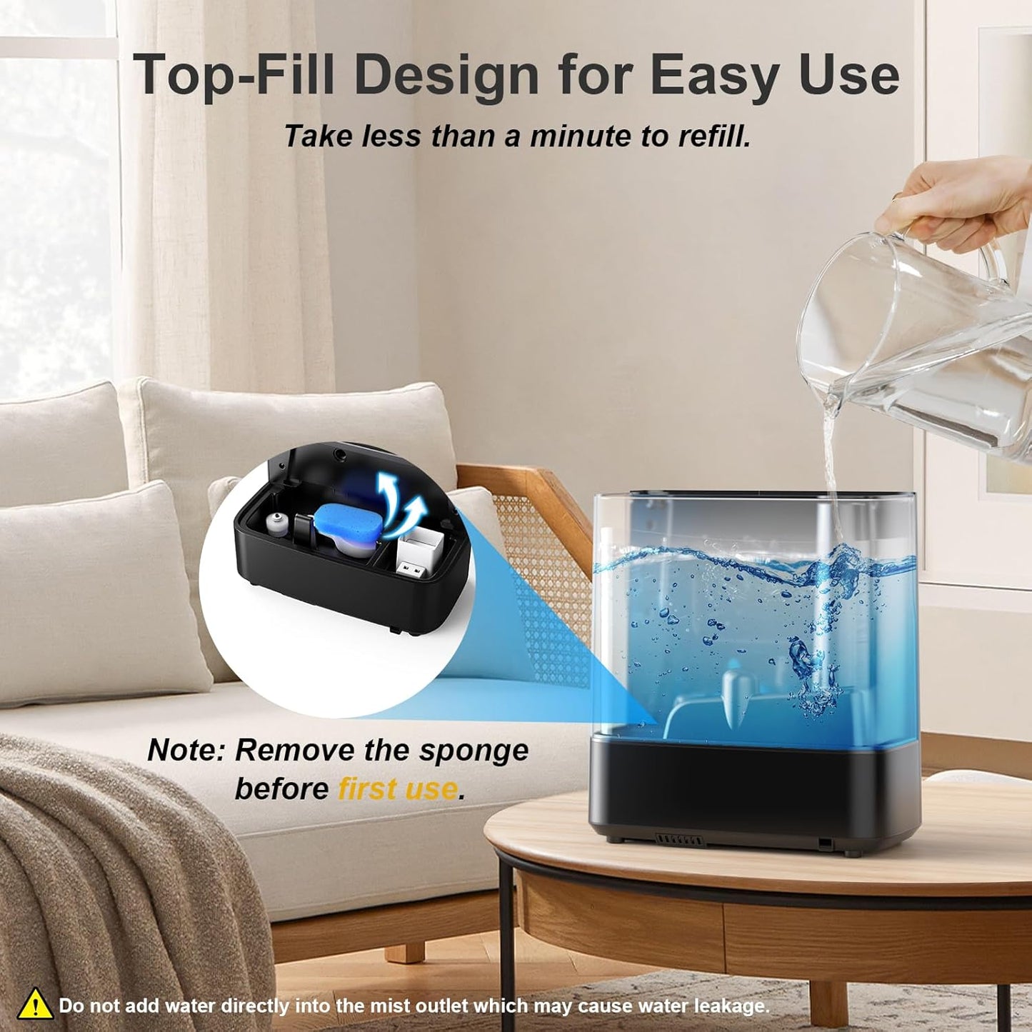 JRD Ultrasonic Humidifier - 5L Warm & Cool Mist for Fast Relief | 50H Runtime, 7 Color Light, Quiet Operation - Black