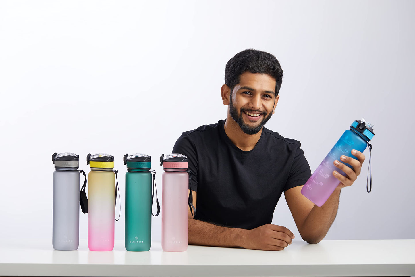 SOLARA Unbreakable 1 Litre Water Bottle with Motivational Time Marker,Sipper Bottle for Adults, Water bottle for Gym Office| Mobile app with Drinking water reminder | Cool Aqua Green