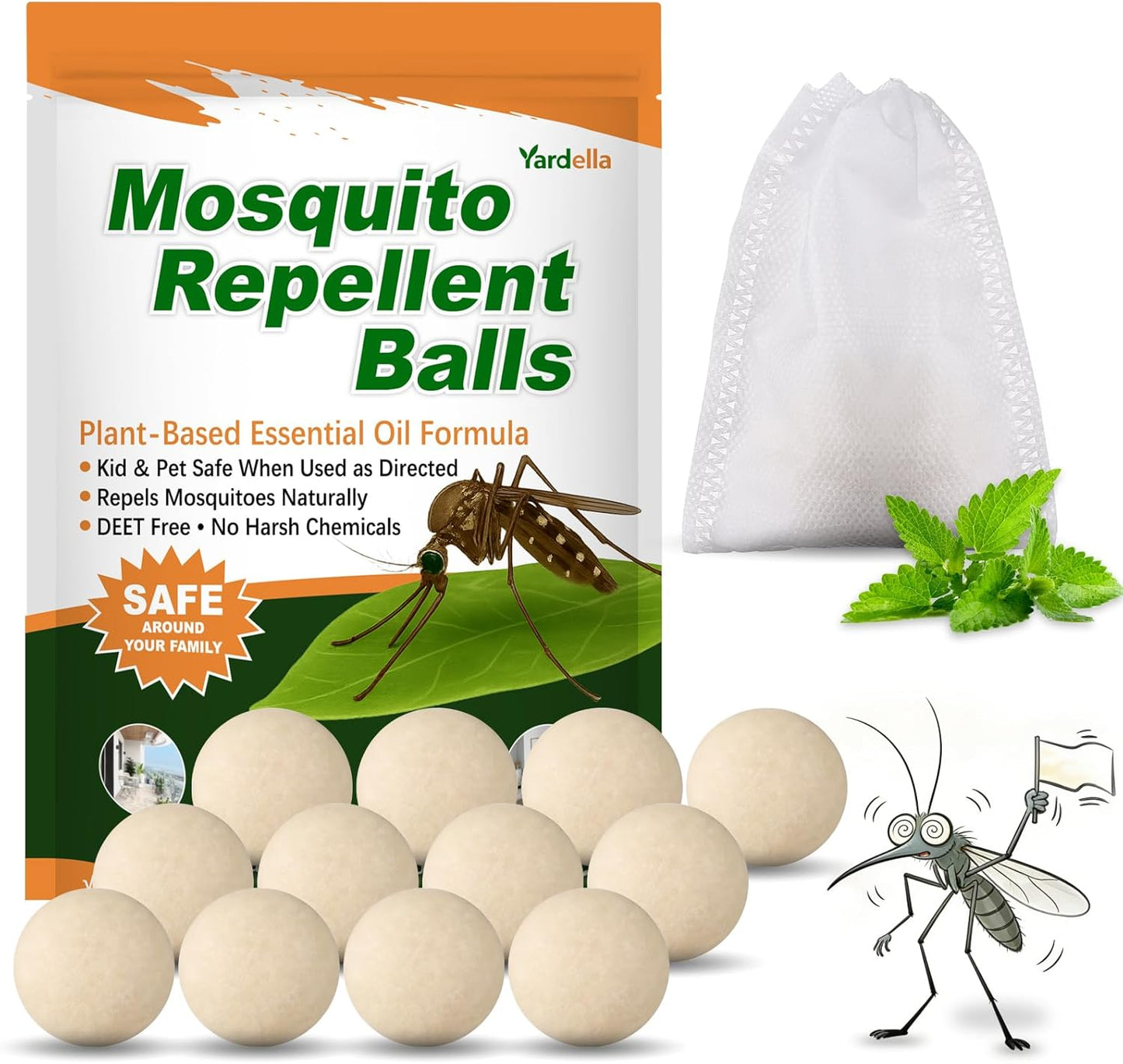 **Mosquito Repellent Balls - Powerful 12-Pack Peppermint & Citronella Oil Deterrent | Safe for Kids & Pets**