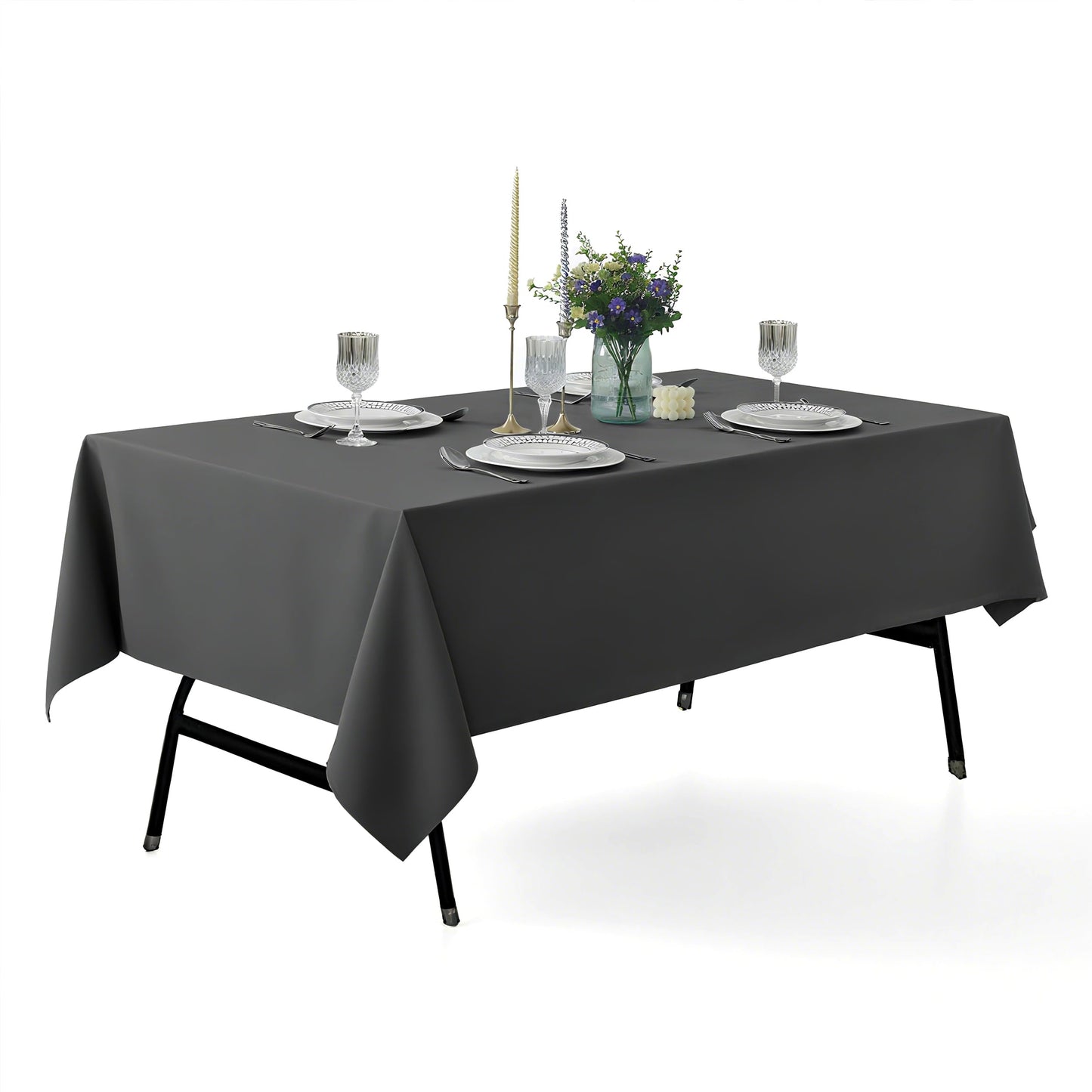 ZarzaaSik 2-Pack 60x102 inch Grey Table Cloths, Solid Stain and Wrinkle Resistant Oblong Tablecloth, Premium Plain Weave Polyester Fabric Rectangle Table Linen Covers for Hotel, Wedding