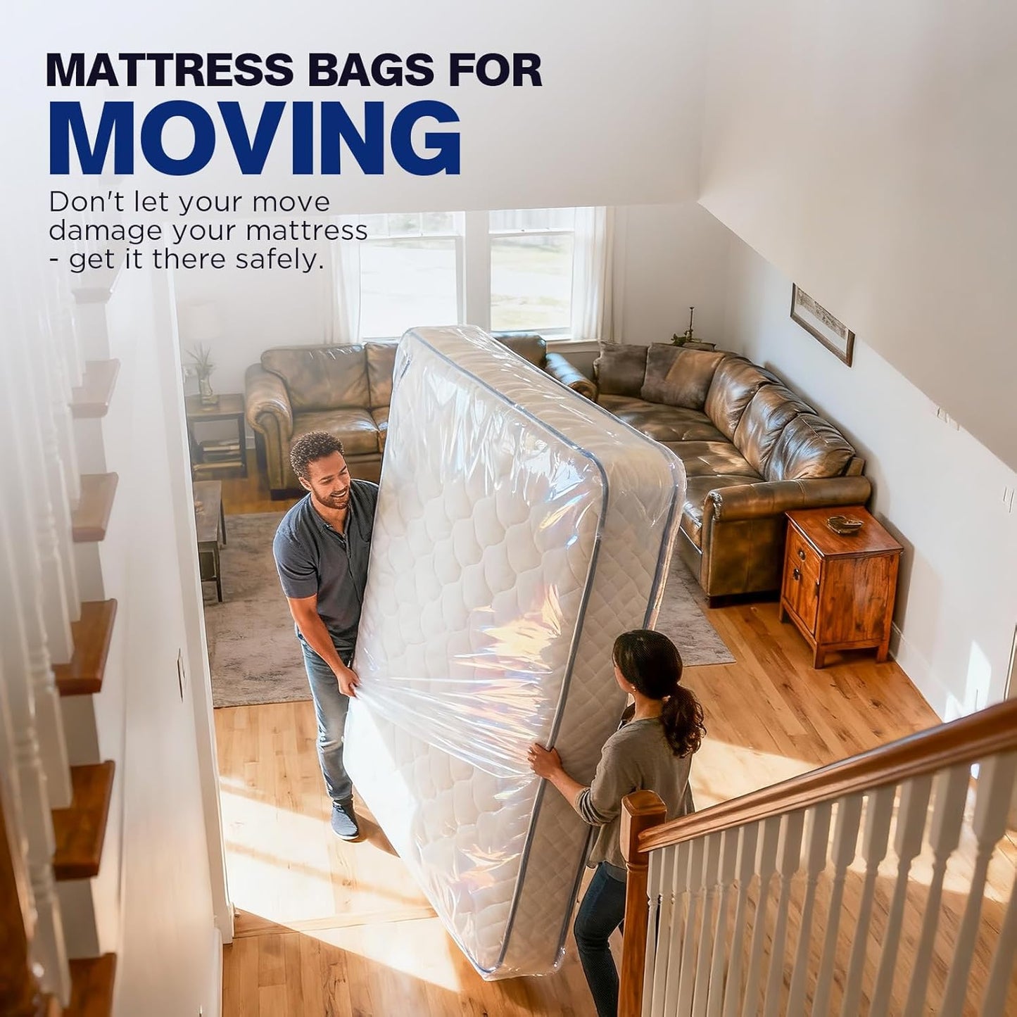 Mattress Bags - 2 Pack Heavy Duty Waterproof & Tear-Resistant Covers for King/Queen Size - 107” x 78” x 14”