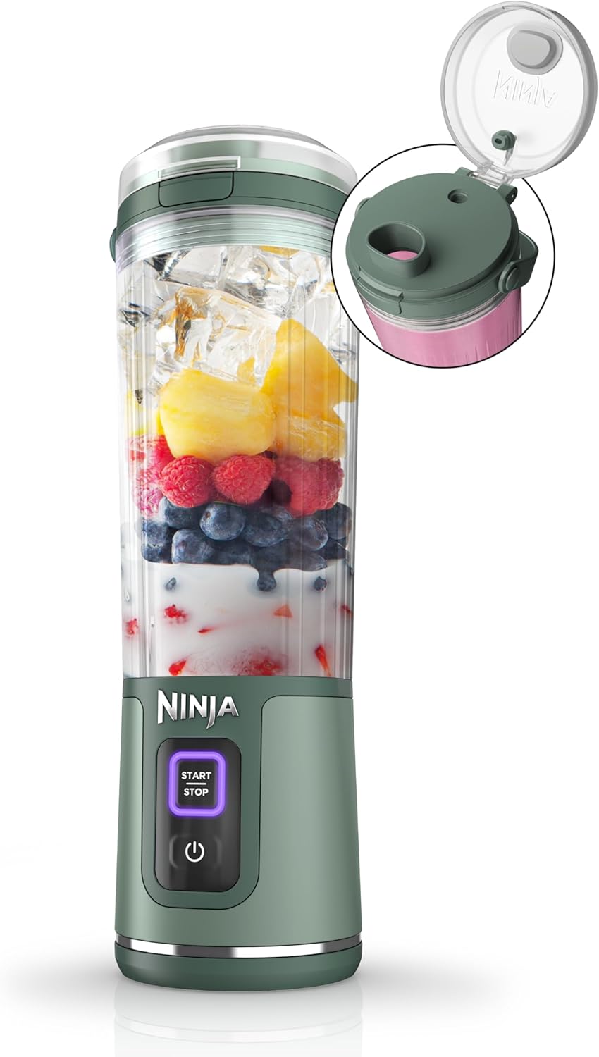 Ninja BC151EM Blast Portable Blender - Cordless 18oz Personal Blender for Shakes & Smoothies | BPA-Free, Leakproof Lid, USB-C Rechargeable, Dishwasher Safe - Forest Green