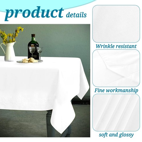 6 Pack Tablecloth 60 x 126 inch Polyester Table Cloth for 8 Foot Rectangle Tables,Stain and Wrinkle Resistant Washable Fabric Table Covers Polyester White Table Clothes for Wedding,Party,Banquet