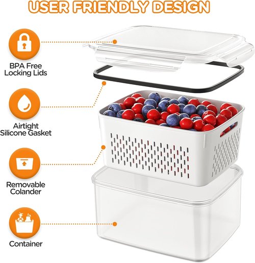 5-Pack Fruit Storage Containers - Leakproof Fridge Organizer with Removable Colanders | Ideal for Produce & Vegetables