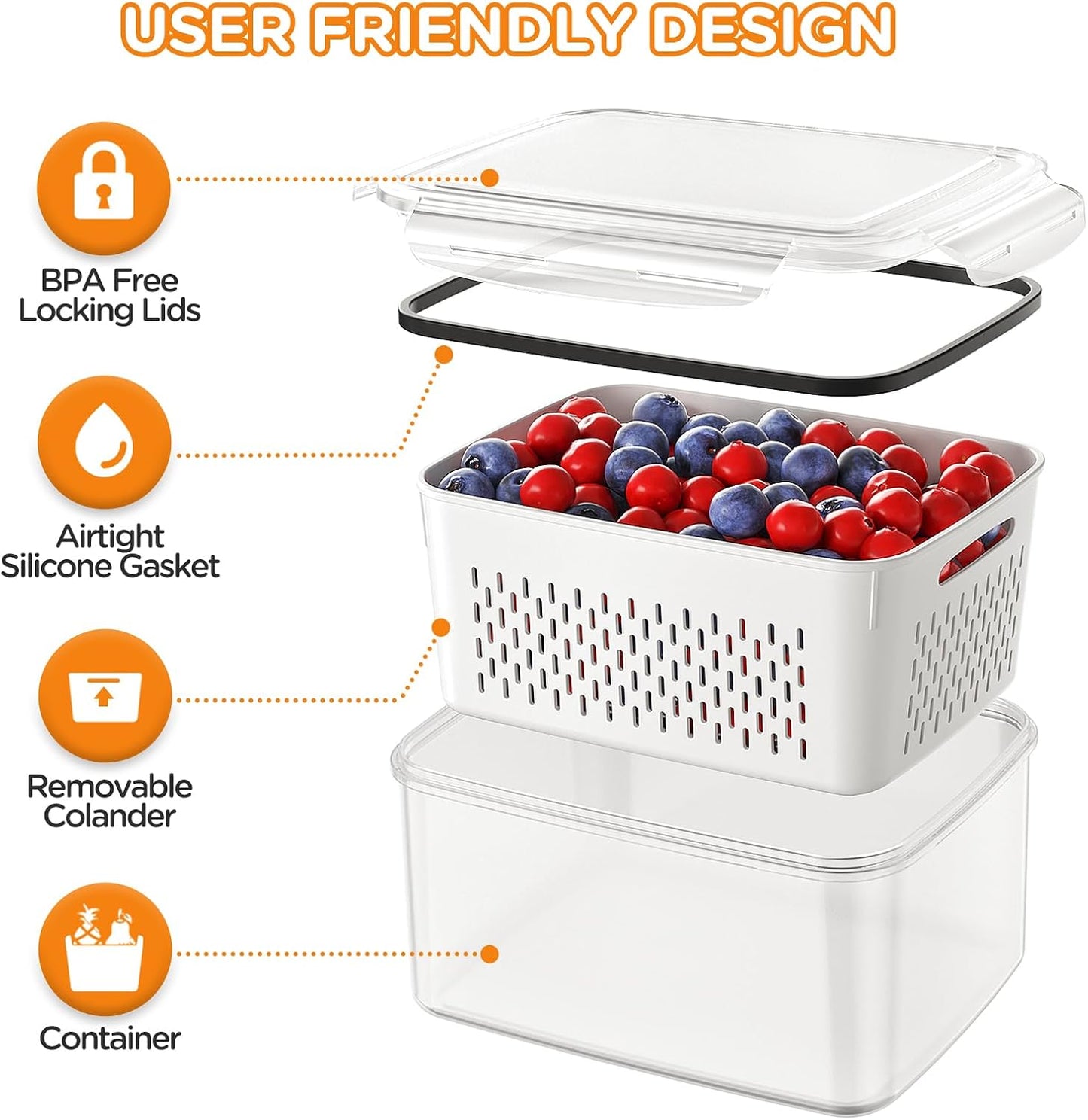 Skiennix 8-Pack Fruit Storage Containers - Leakproof BPA-Free Produce Keep Fruits & Veggies Fresh
