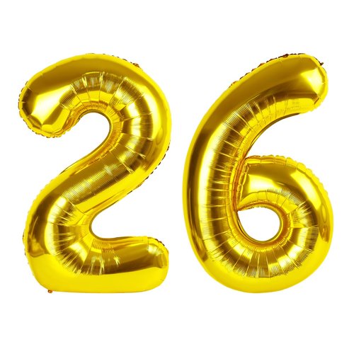 Gold Number 26 Balloon 40 inch, 26 Number Balloons, 26th Gold Birthday Decorations, 26 Year Old Women Men Golden Party Supplies