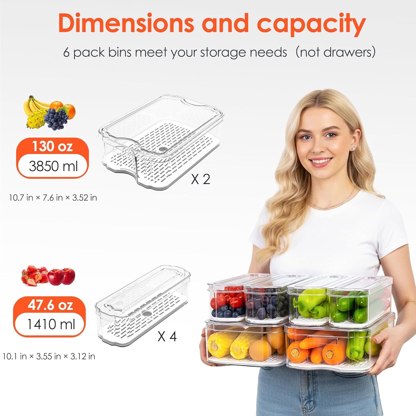 SMRCAD Fridge Organizer Bins - 6 Pack Clear Storage Containers with Lids for Kitchen & Pantry