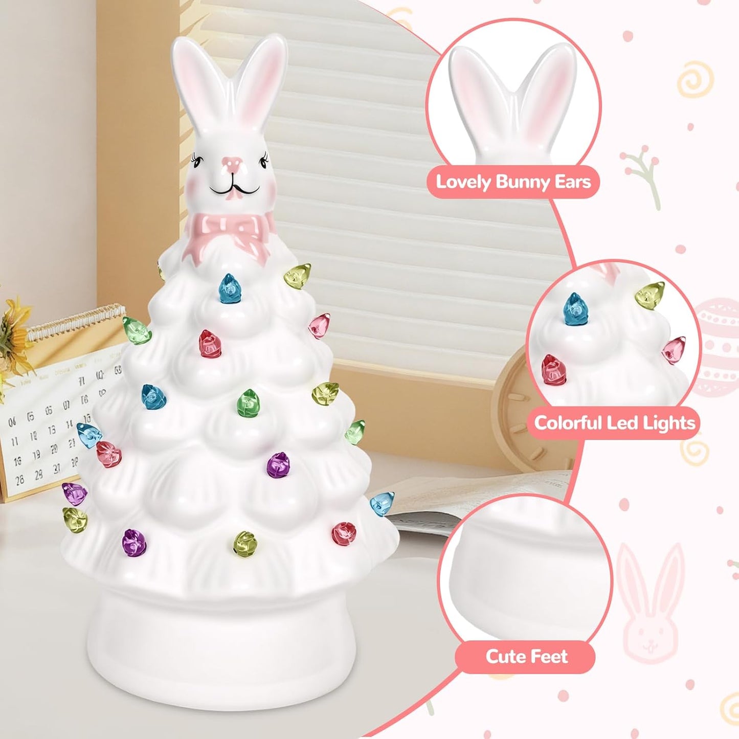 Skiennix Easter Decorations - Adorable Ceramic Bunny Tree Night Light for Home & Kids' Gifts