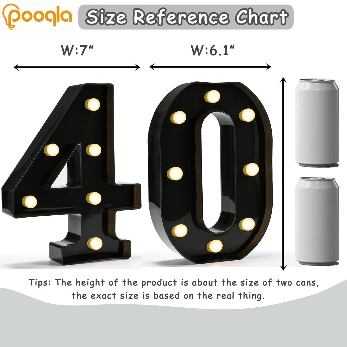 Pooqla Decorative Led Light Up Number Letters, Black Plastic Marquee Number Lights Sign for 40th Birthday Party Wedding Decor Battery Operated Black Number 40
