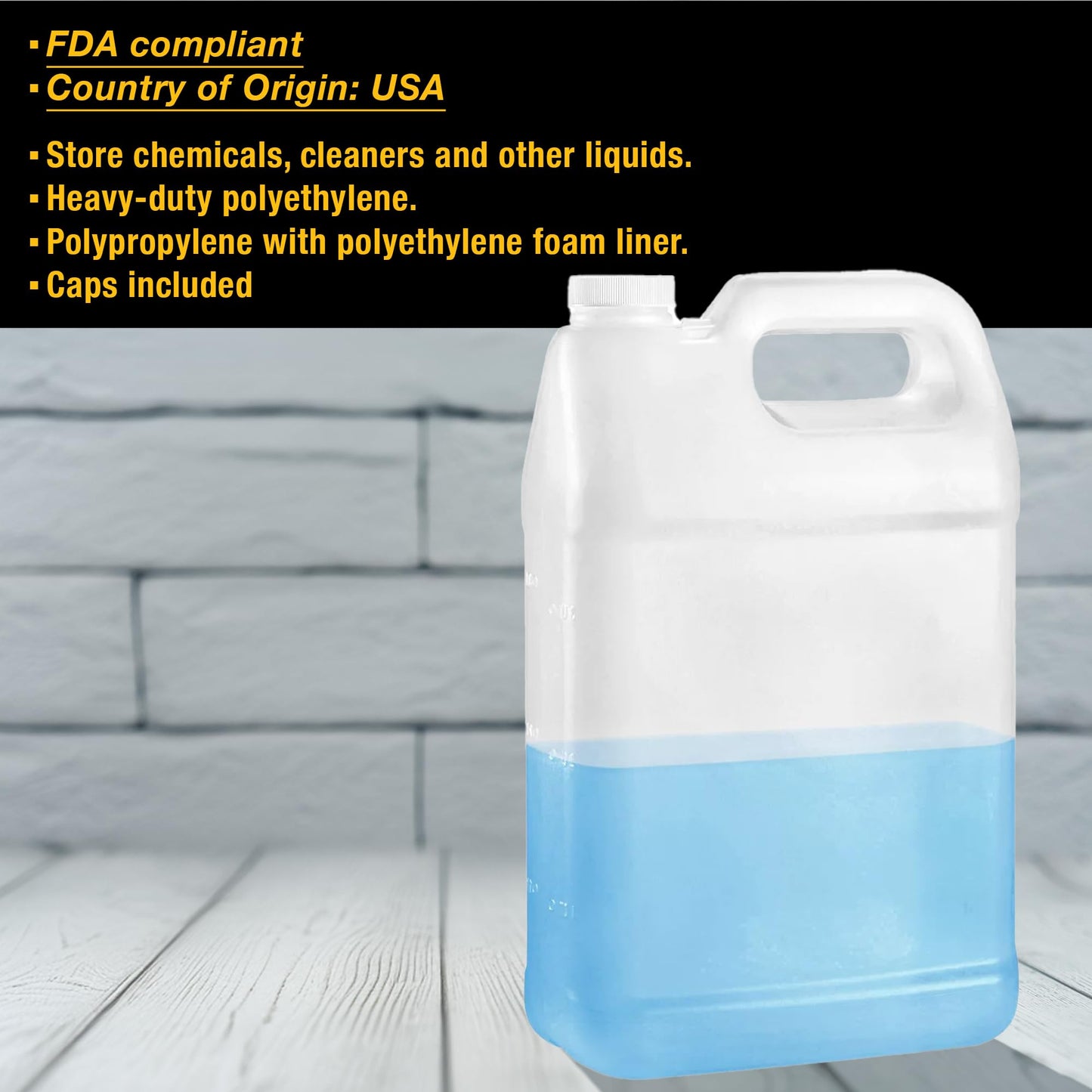 Jumuk Supplies 1 Gallon Plastic Jugs with Lids, Water Jugs Bottles Storage Containers with Ergonomic Handle, FDA compliant made in USA HDPE Container (1, Natural, 1 Gallon)