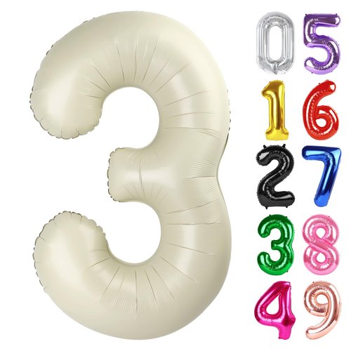 Cream Number 3 Balloon 40 Inch, 3rd Birthday Celebration Supplies for Girls Boys Women Men, 3 Balloon for Girls Boys Theme Party