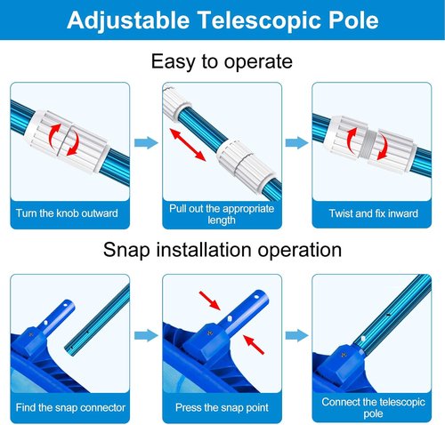 CKE 12 Feet Telescoping Pool Pole - Durable 1.3mm Blue Aluminum, Adjustable 3-Piece Design | Universal Fit for Skimmer Nets & Brushes