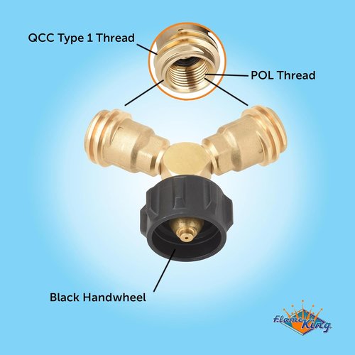 Flame King Propane Tank Y Splitter Adapter - 2-Way LP Gas Connector for 20lb Cylinders | Ideal for BBQ Grills & Camping Stoves