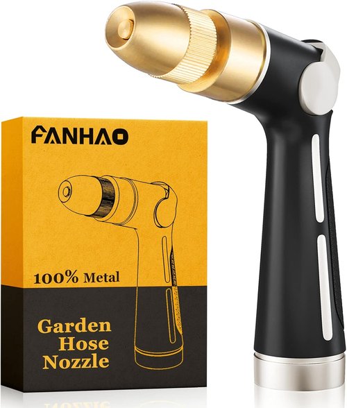 FANHAO Heavy Duty Metal Garden Hose Nozzle - High Pressure Jet with Adjustable Spray Patterns | Thumb Flow Control