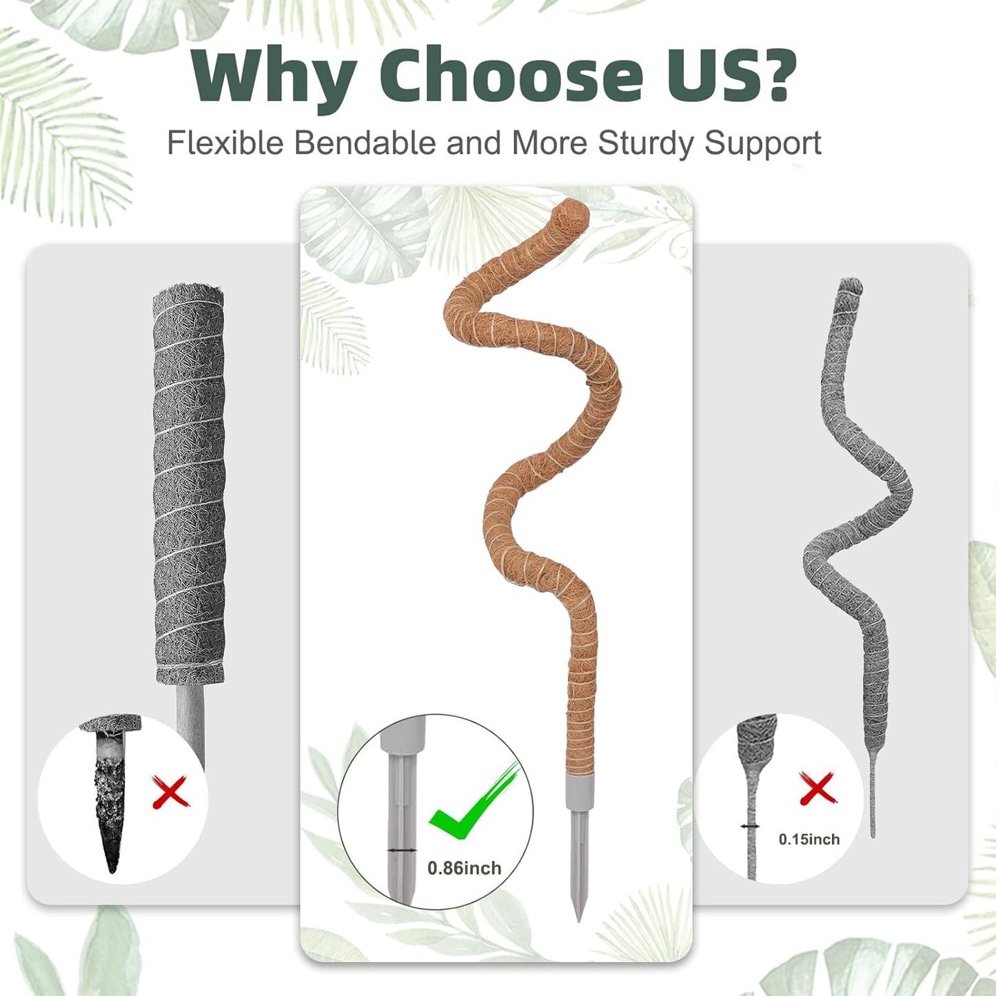 Moss Pole 3-Pack by [Brand Name] - 50 Inch Tall Support for Monstera & Climbing Plants | Coco Coir Stake Kit