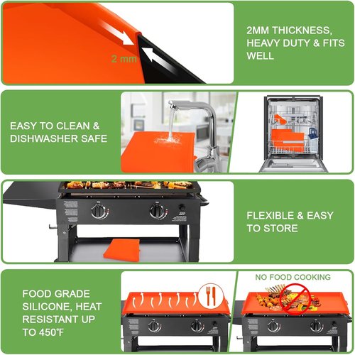 Blackstone 36" Silicone Griddle Mat Set - Food Grade Grill Cover with Spatula & Grease Cup Liner