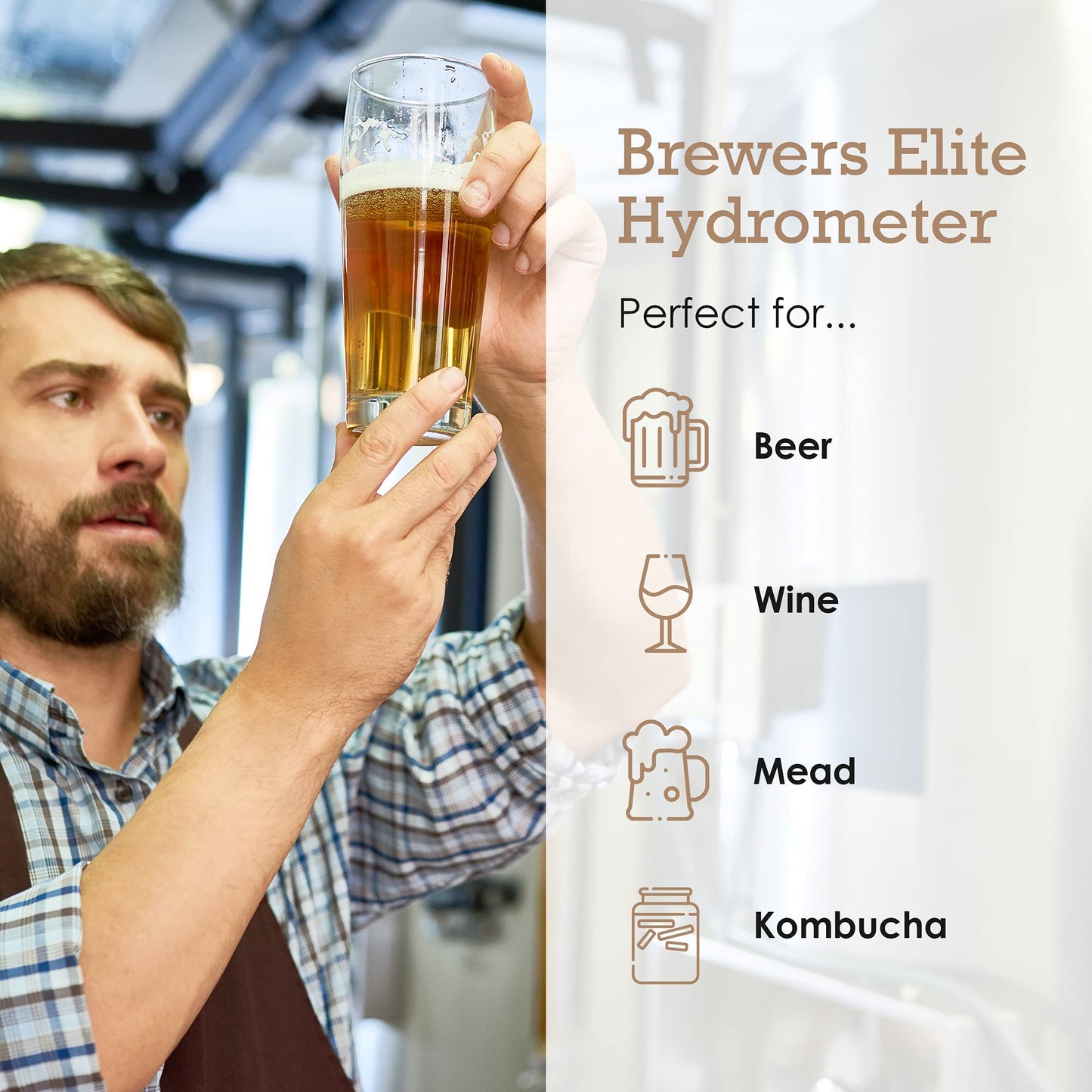 Brewer's Elite Hydrometer for Home Brew Beer, Wine, Mead and Kombucha - Deluxe Triple Scale Set with Hardcase and Cloth - Specific Gravity ABV Tester