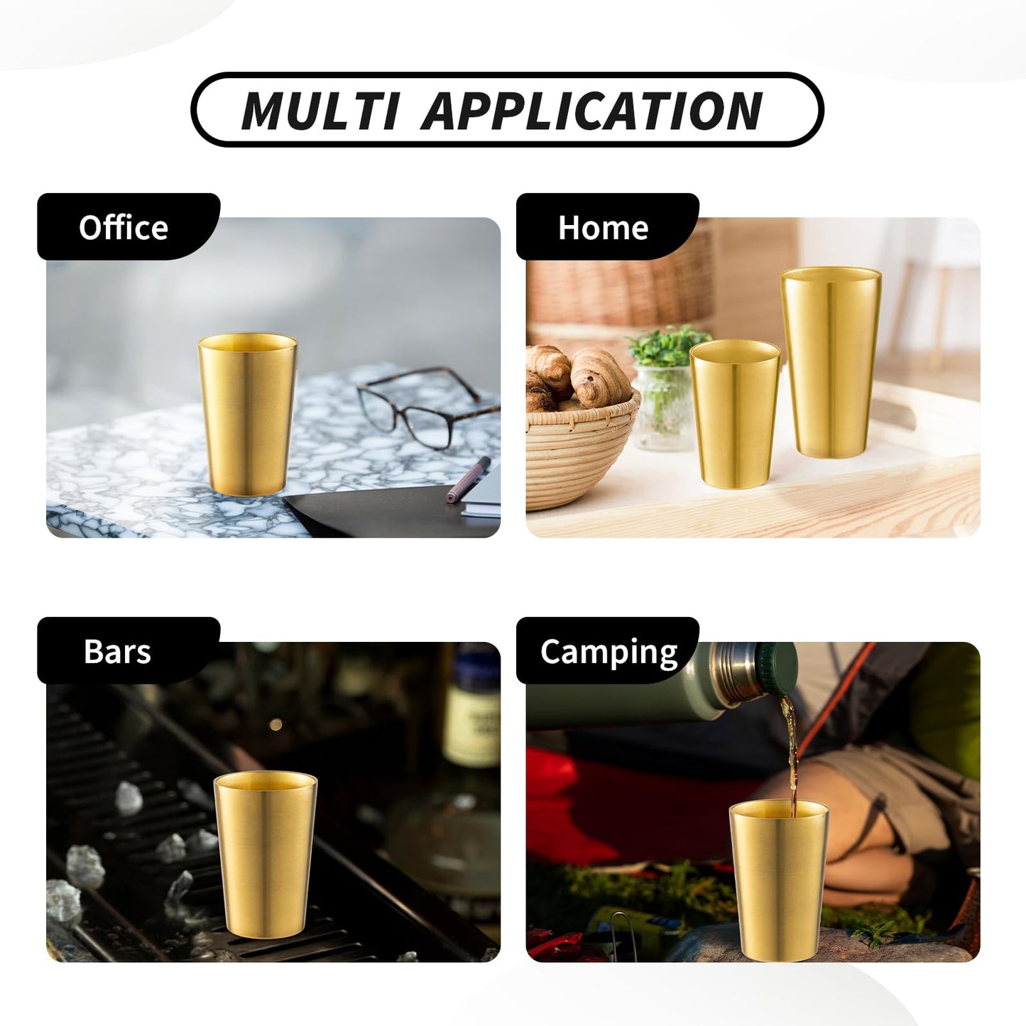 CSTOUTHOM 12 Pack 12 oz Stainless Steel Insulated Cup, Double Wall Vacuum Small Metal Cup, Reusable Camping Cups Unbreakable Indoor Outdoor for Party, Home, Office, BBQ, Gold