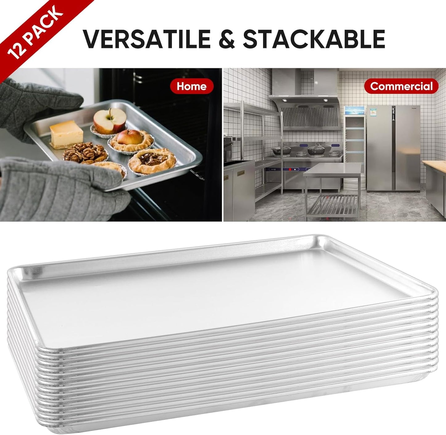 TENUP 12 Pack Aluminum Full Sheet Pans - Heavy Duty Baking Trays, 26" x 18", Warp-Resistant & Rust-Free