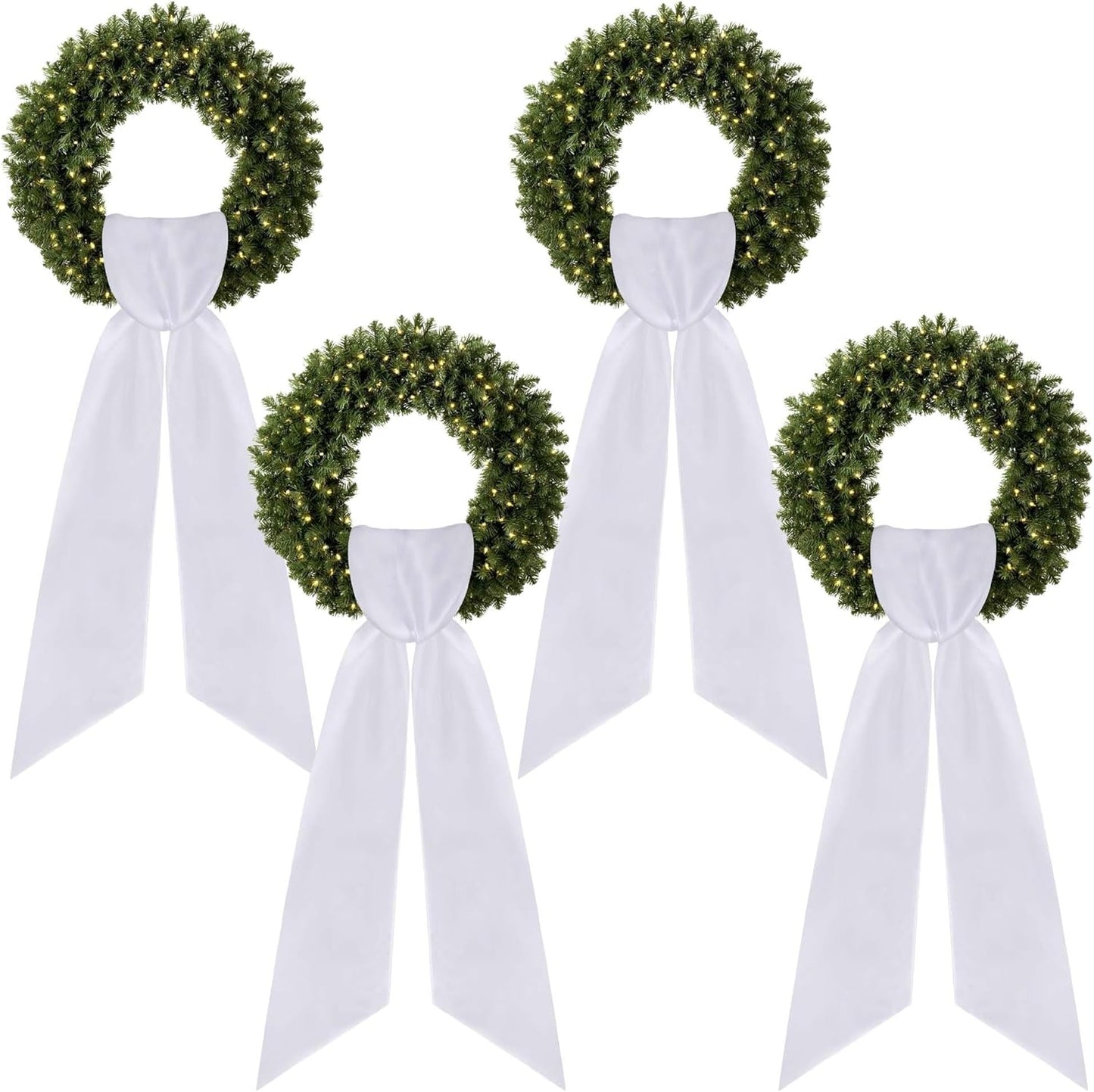 RunNico Wreath Sash - 4 Pack 4.5" W x 56.3" L | White Blank Embroidered Wreath Accessories for Holiday Decor