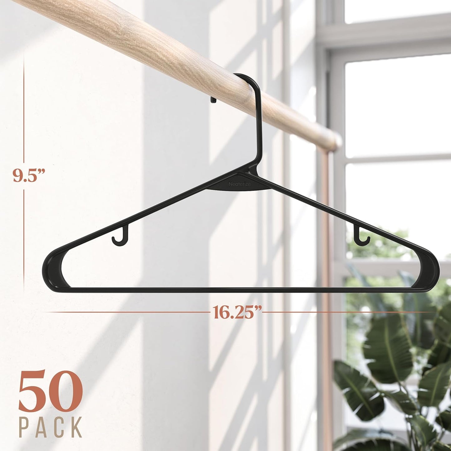 Plastic Hangers 50 Pack - Black Clothes Hangers for Space Saving in Closets & Apartments