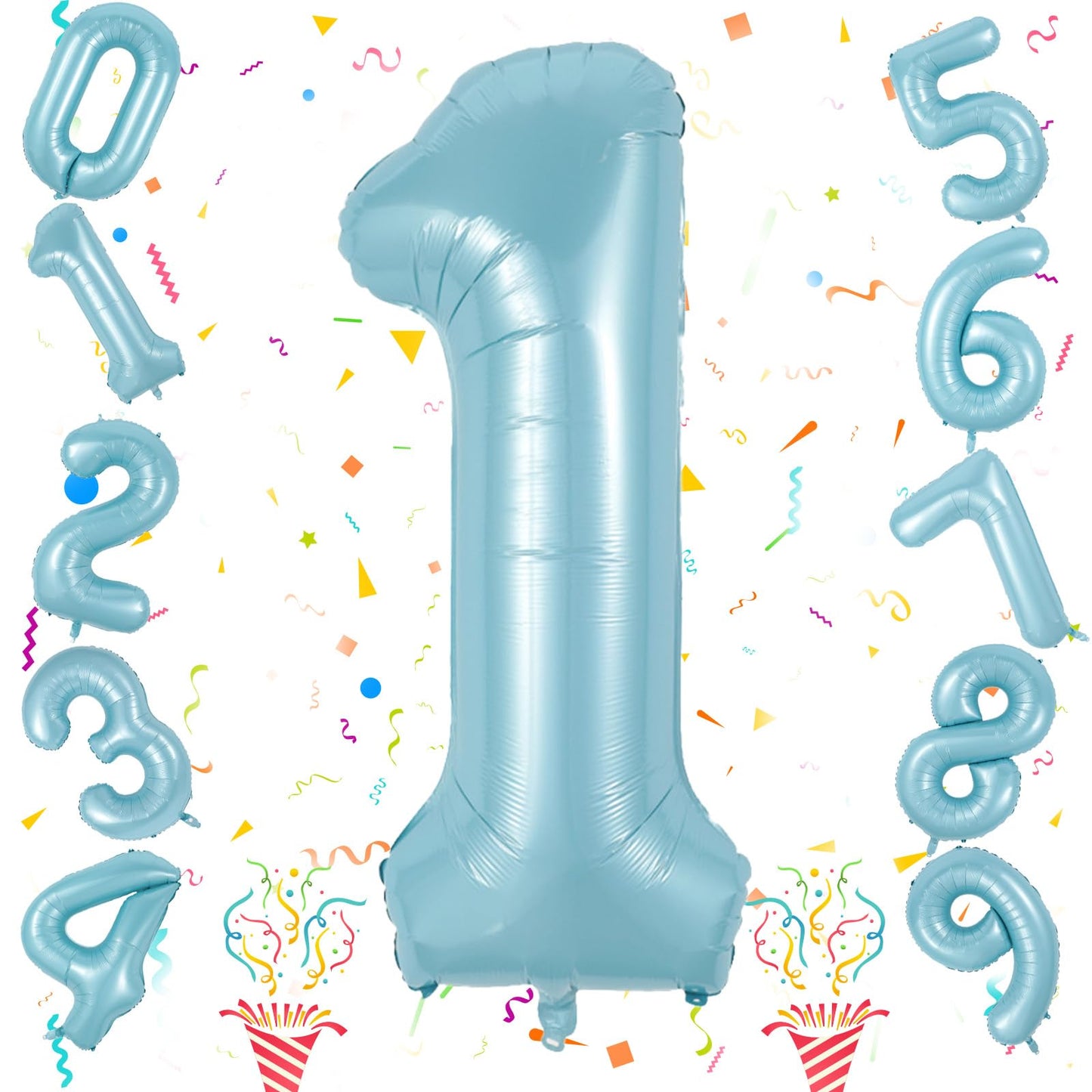 Light Blue 1 Balloon Number for 1st Birthday, 40 Inch Large Number Foil Balloons, Self Inflating for Kids Boys Men Age Birthday Party Anniversary Party Decoration Supplies