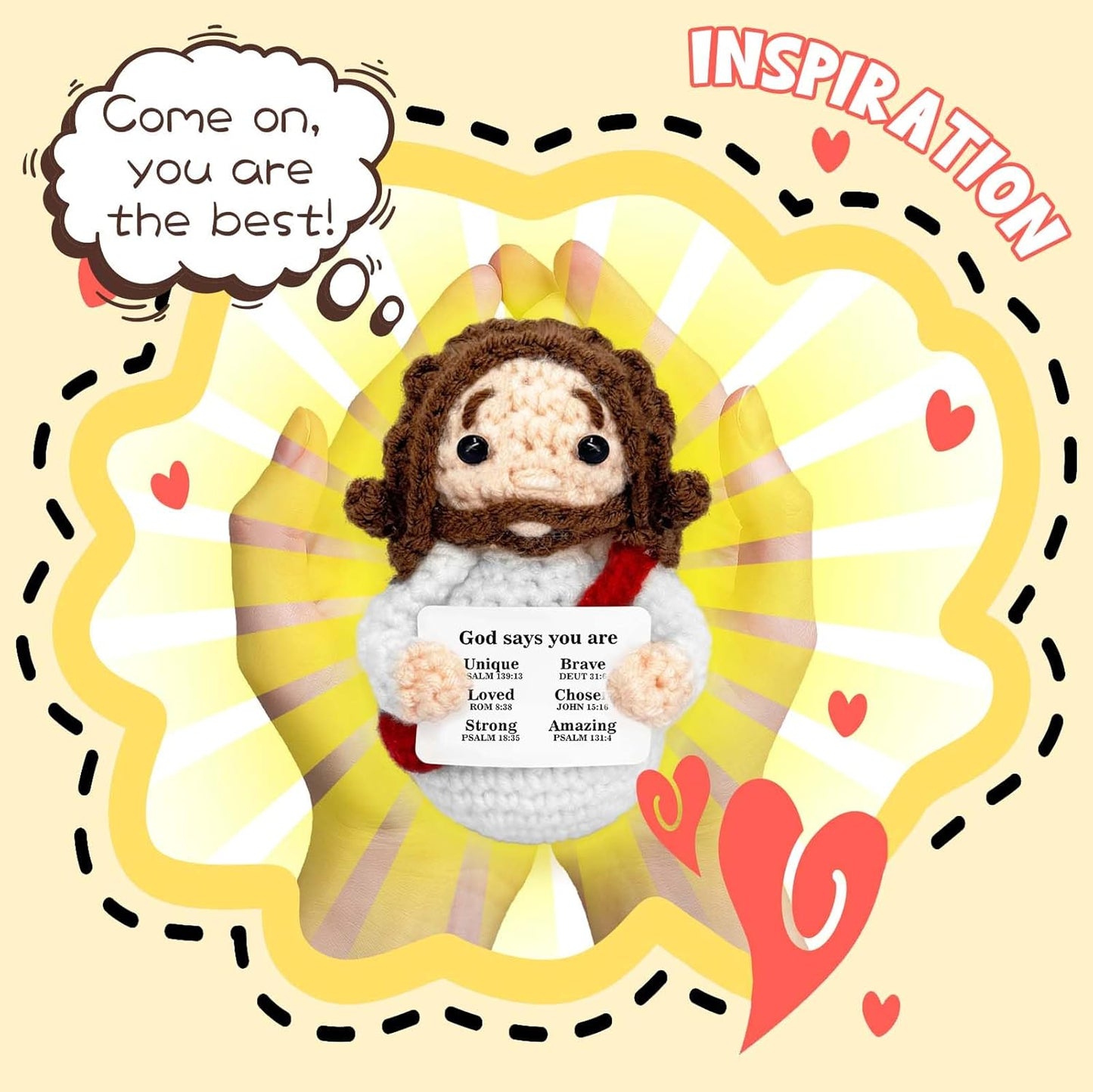 Mini Jesus Plush | Cute Christian Gift for Women & Kids - Red Crochet Stuffed Bible Decoration