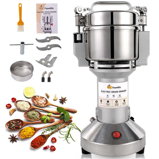 FoundGo 150g Grain Mill Electric Grinder Cereals Pulverizer Spice Grinding Powder Machine Corn Flour Grinders for Dry Spices Seeds Herbs Grains Coffee Rice Pepper, Commercial Grade