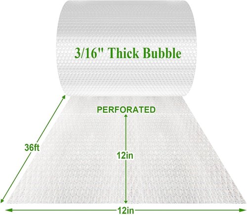 A&A Heavy-Duty Bubble Wrap - Tear-Resistant Cushioning Roll | 2 Pack, 12”x36’ Perforated for Moving & Shipping
