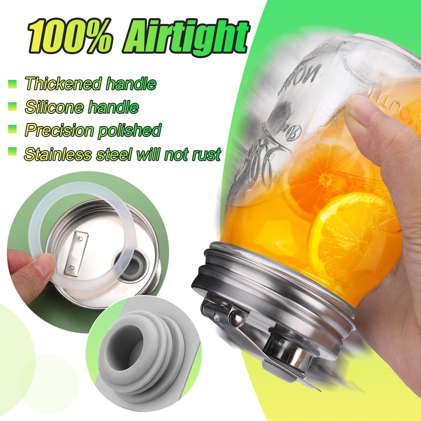Mason Jar Pour Spout Lid Stainless Steel, Regular Mouth Pour Spout Flip Cap Lids for Mason Jars, Anticracking Leak Proof Seal Cover Airtight for Drinking Salad Dressing & Food Storing(4PCS)