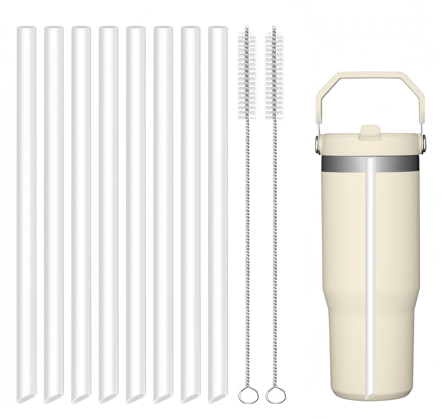 Joshey 8-Pack Replacement Straws for Stanley 30oz Tumbler | Compatible with Stanley IceFlow Flip Straw Lid | BPA-Free Reusable Plastic Drink Straws with 2 Cleaning Brushes