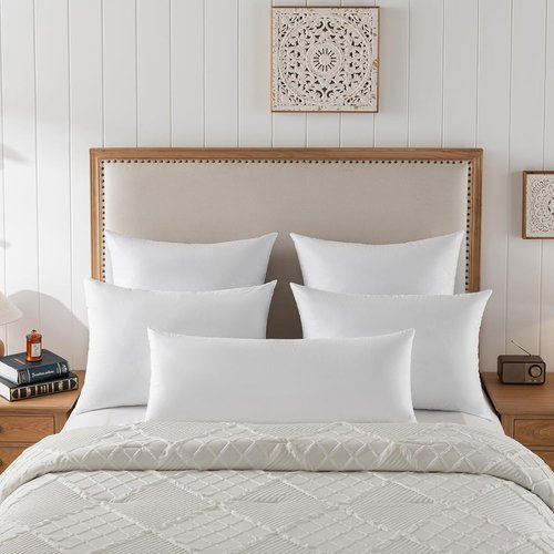 Basic Home® Queen Size Goose Feather & Down Bed Pillow - Odorless Neck Support & Cooling Comfort | 20x28 Inch Cotton Cover