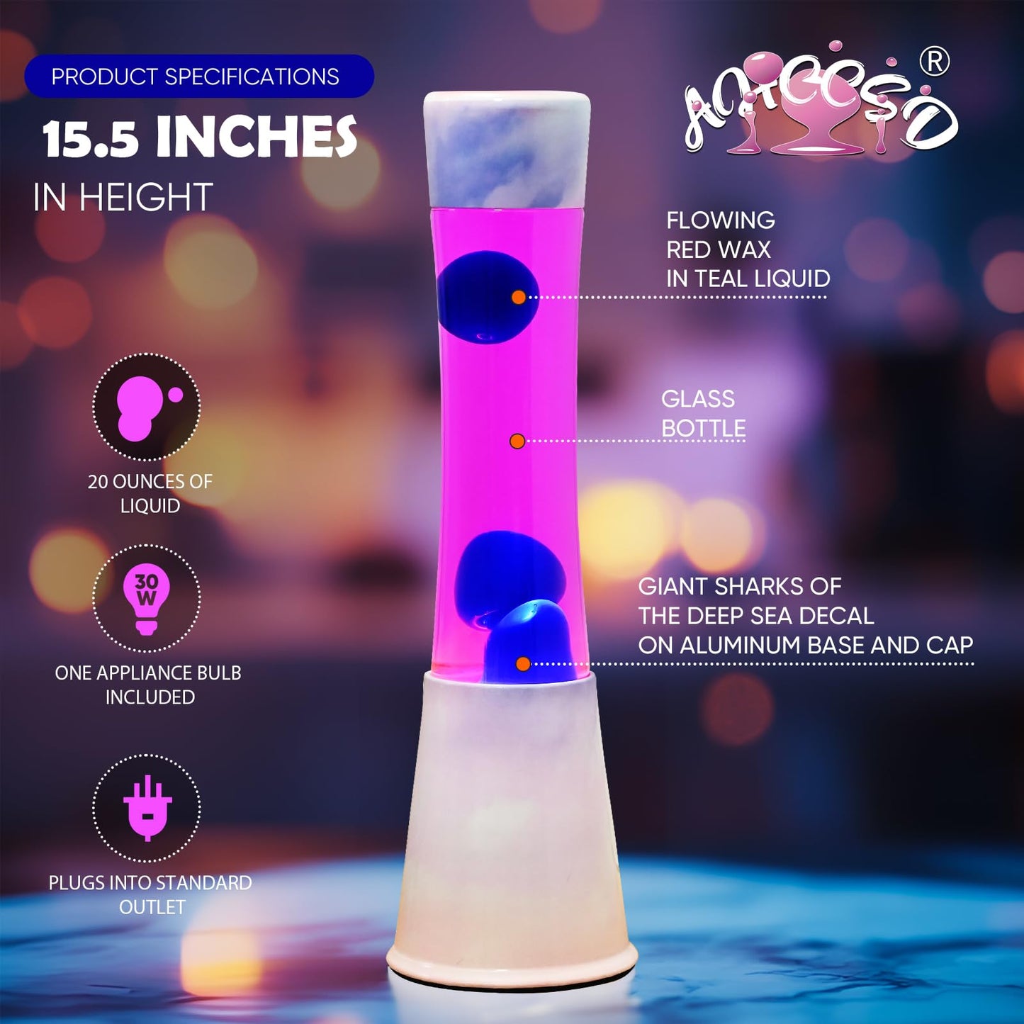 AHCCSD 16 Inch Pink Cloud Magma Lamp,Motion Liquid Lamp Pink Liquid with Purple Wax Pink Blue Gradient Base Relaxing Gorgeous Lamp for Adults Kids Women Girls Christmas Great Gift