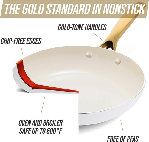 Blue Diamond 12" Nonstick Frying Pan - Diamond Infused Ceramic, PFAS & PTFE-Free, Dishwasher Safe, Induction Ready, White